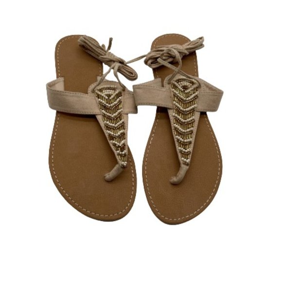 Charlotte Russe Shoes - Charlotte Russe Ankle Tie Beaded Camel Sandal